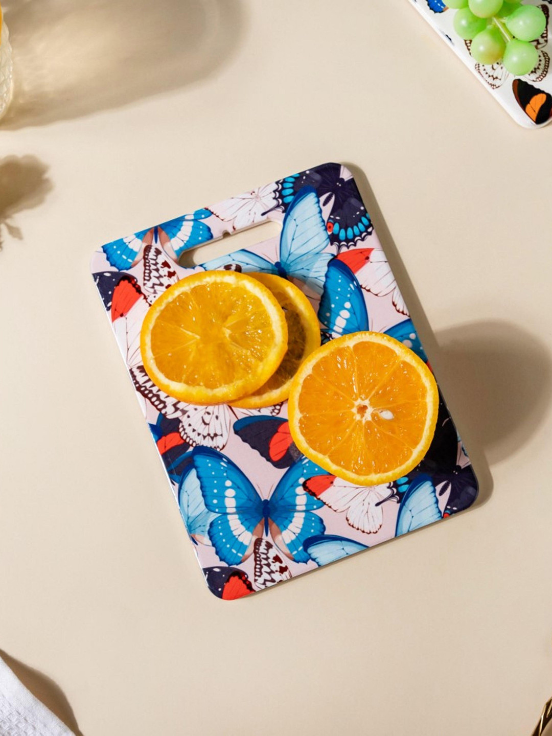 Nestasia Blue & Orange Butterfly Print Ceramic Trivet With Cork Base