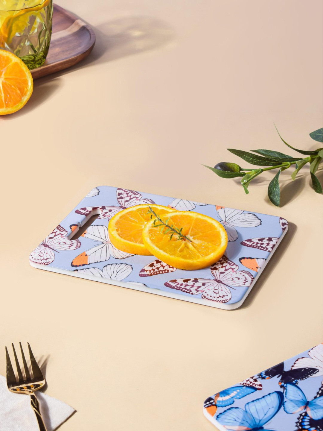 Nestasia Blue Butterfly Gardenia Platter With Cork Base