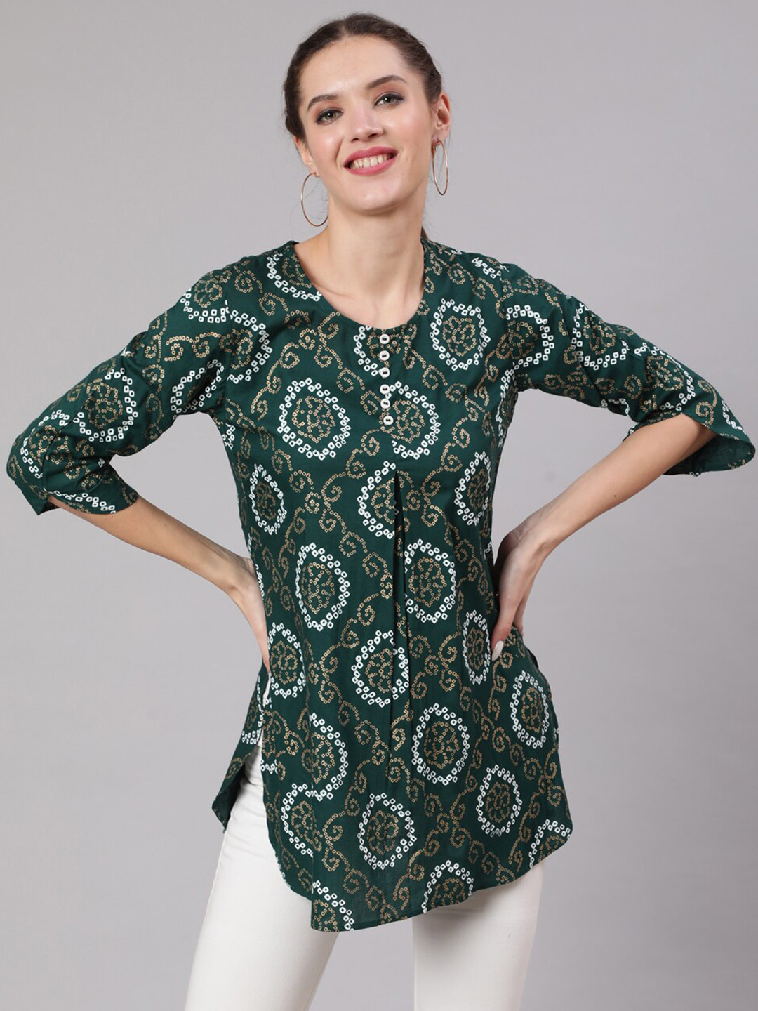AKIMIA Bandhani Printed Pleated Kurti