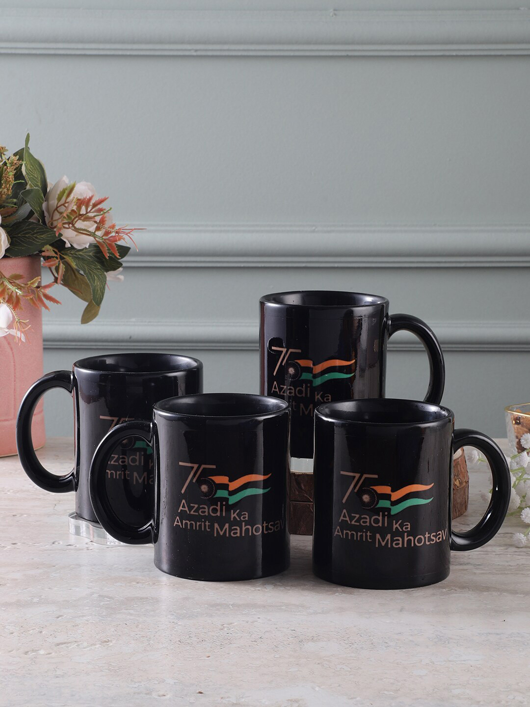 CDI Rakshabandhan Gift Black Typography Ceramic Microwave Safe 4 Piece Mugs-300ml