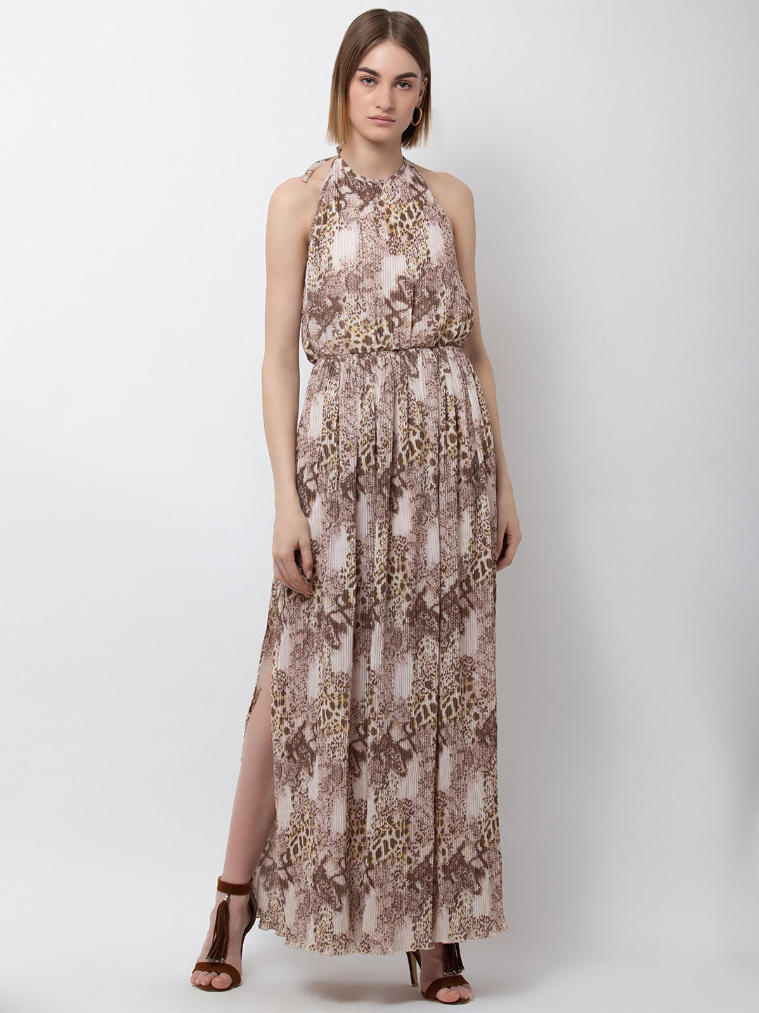 DODO & MOA Animal Halter Neck Crepe Maxi Maxi Dress