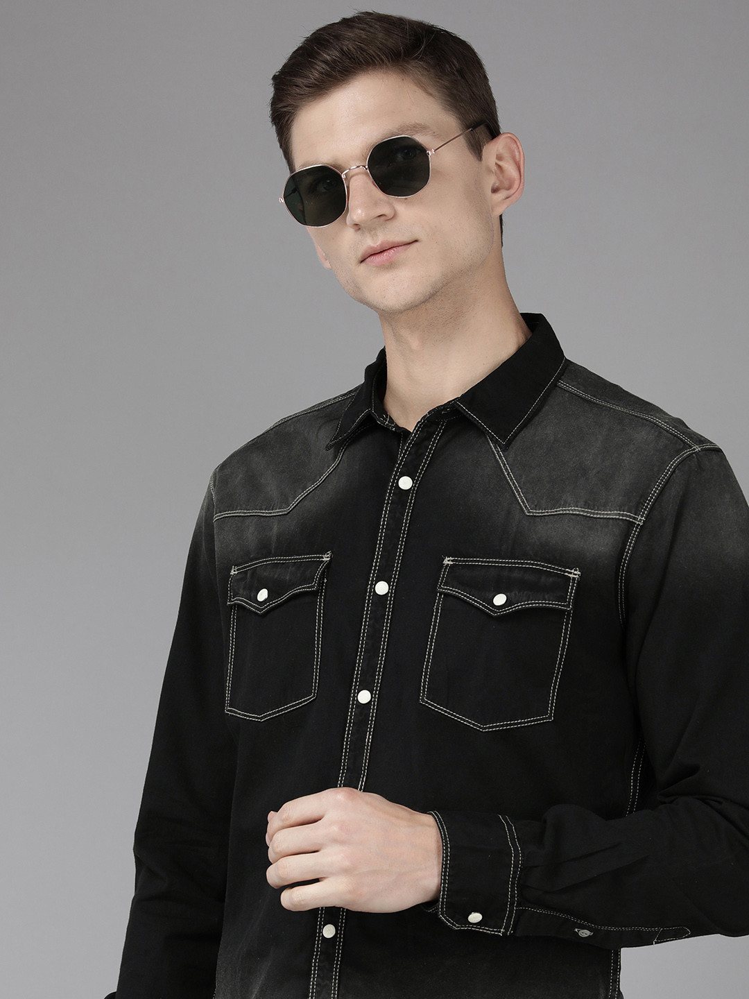 BEAT LONDON by PEPE JEANS Slim Fit Ombre Printed Effect Pure Cotton Casual Shirt