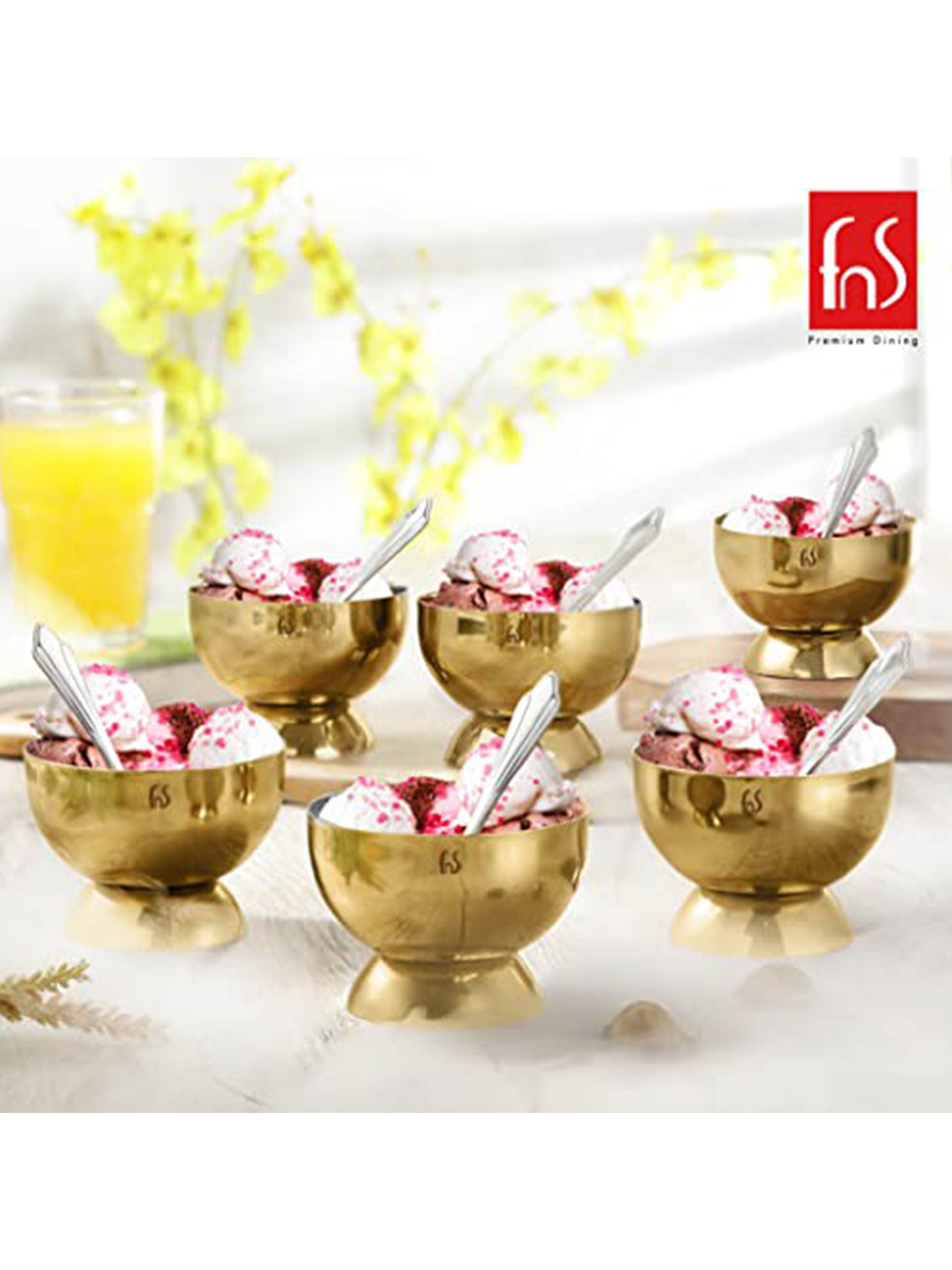 FNS Savory (M)TAIC651B-G Gold Solid Stainless Steel Rust Proof 12 Piece Dinner Set