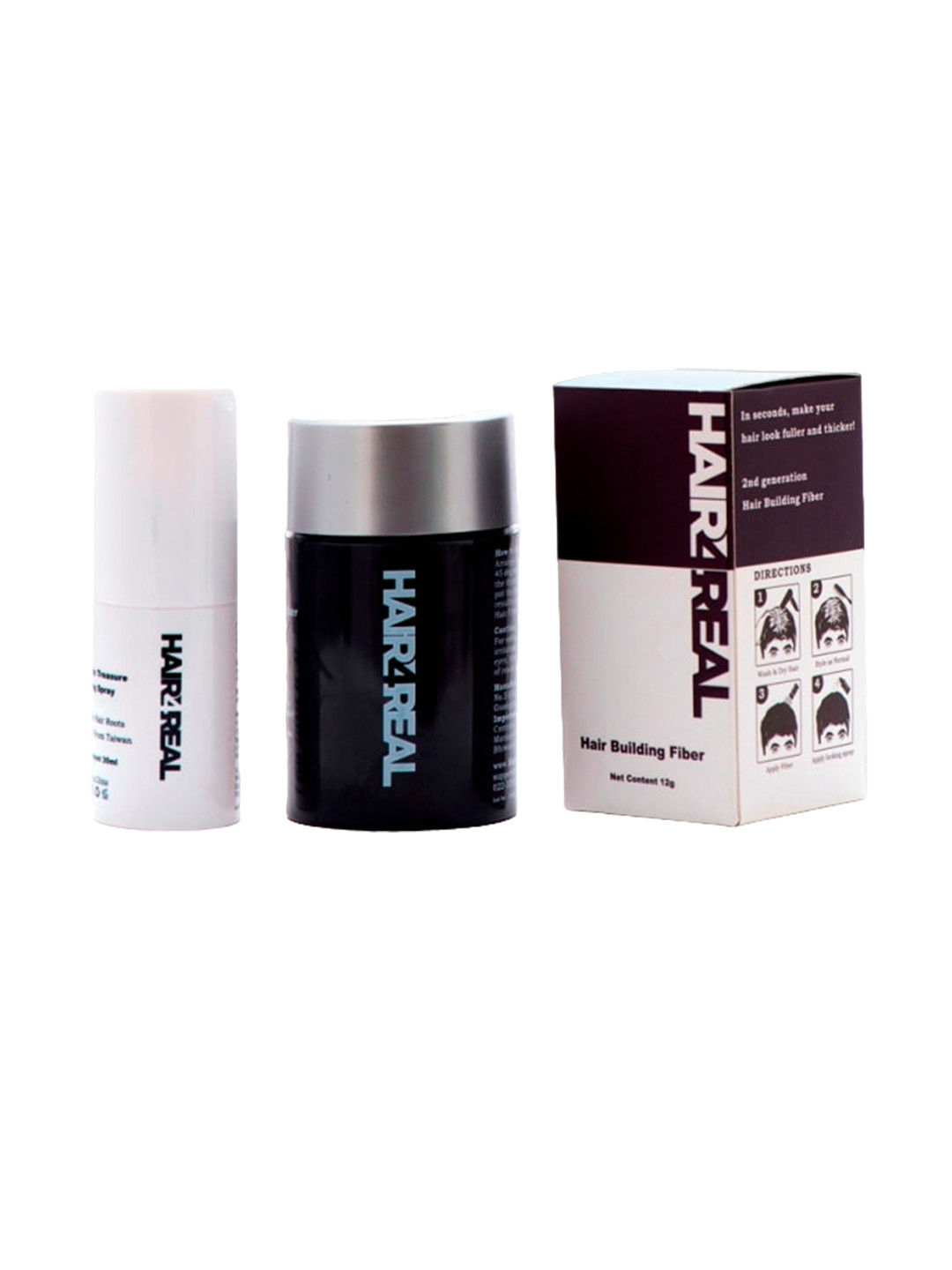 HAIR4REAL Hair Building Fibres 12g Dark Brown with Hair Locking Spray 30ml