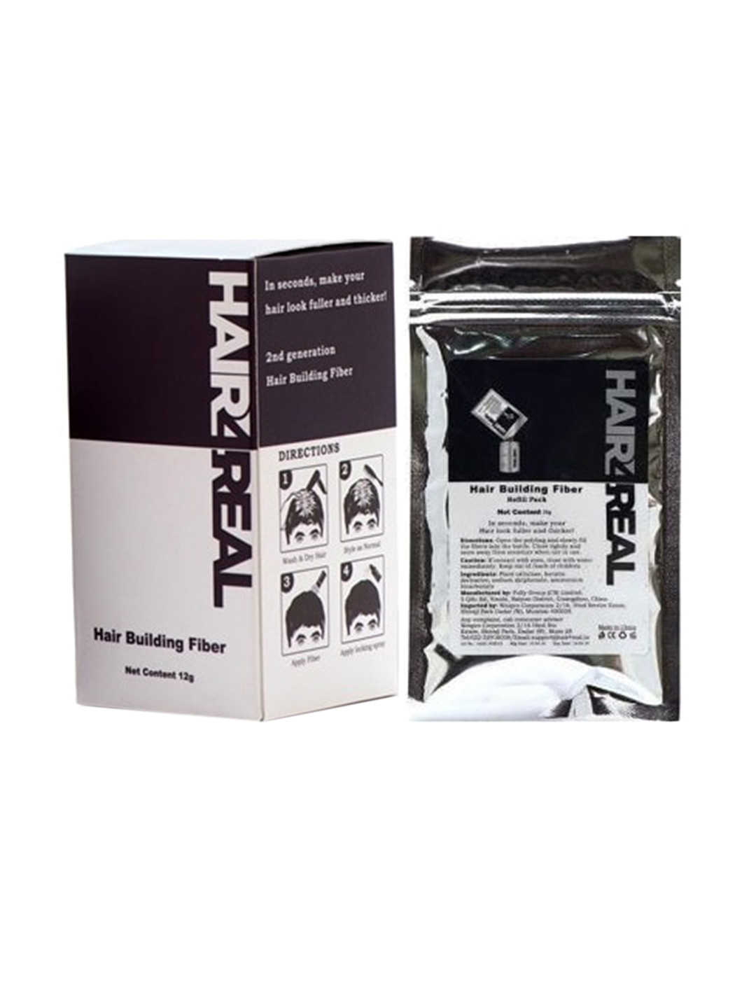 HAIR4REAL Combo of Black Hair Thickening Fibers 12g+25g Refill Pack
