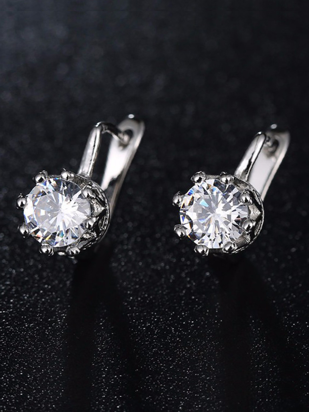 OOMH Silver-Toned & White CZ Stone-Studded Stud Earrings