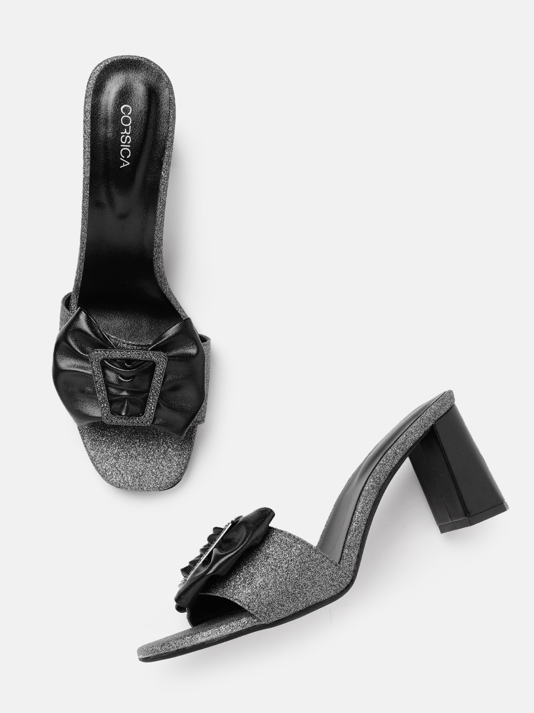 CORSICA Women Textured Shimmery Effect Block Heels with Bow Detail