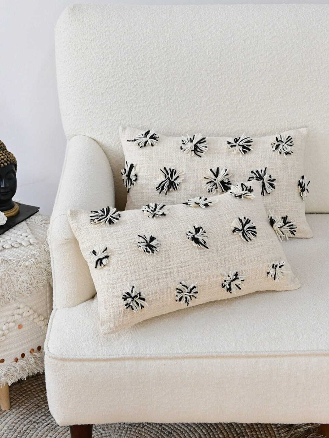 Art Avenue White Floral Cotton Breathable 2 Piece Rectangle Cushion Covers - 12x20In