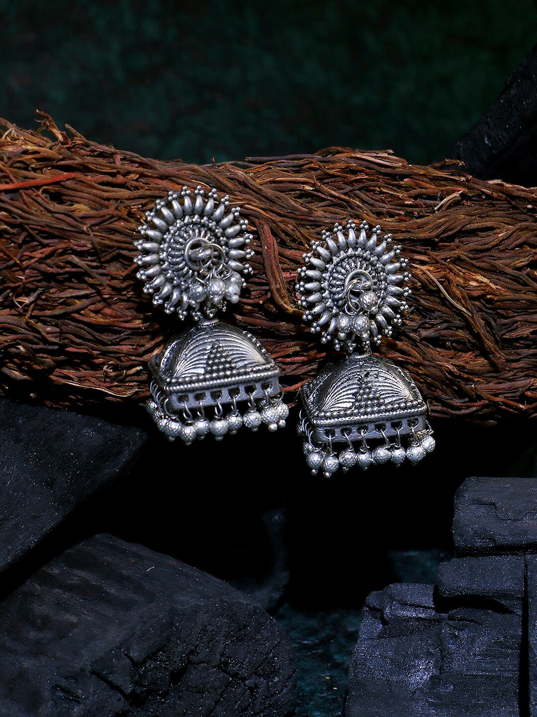 Adwitiya Collection Silver-Plated Classic Jhumkas Earrings