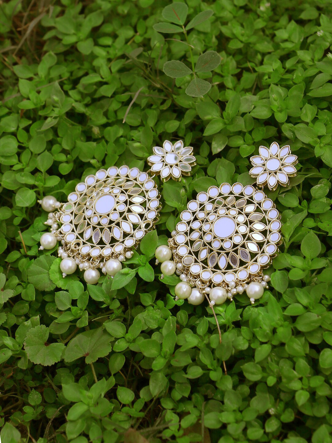 Adwitiya Collection Gold-Plated Mirror-Studded Classic Drop Earrings
