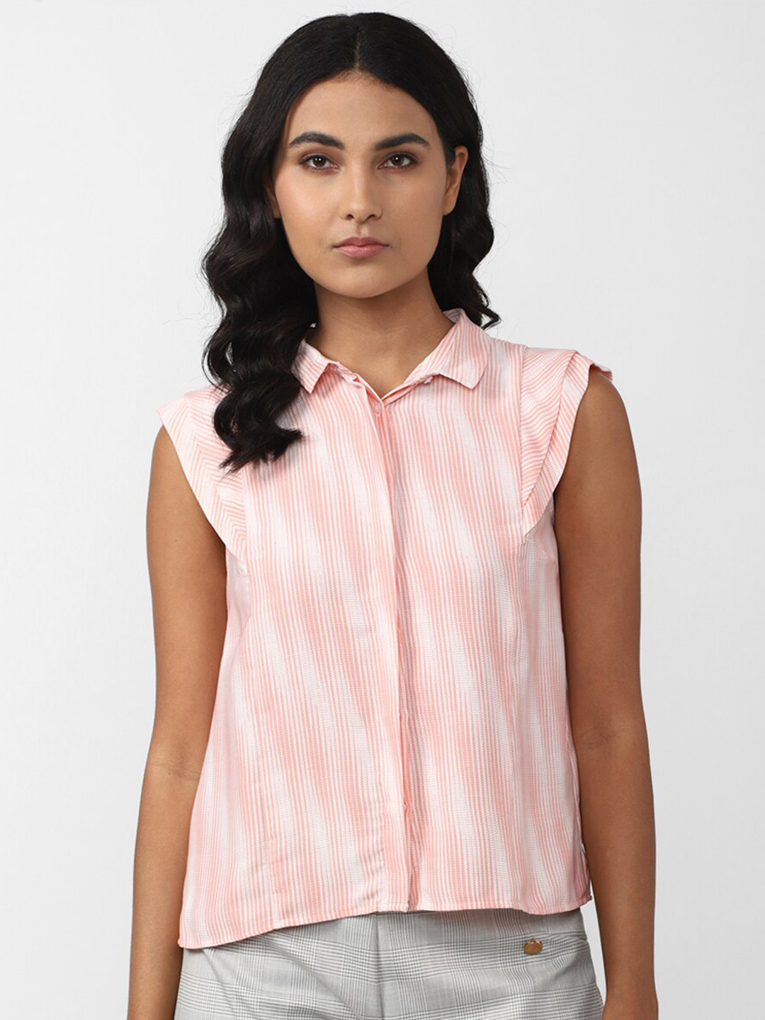 Van Heusen Woman Striped Shirt Style Cotton Formal Top