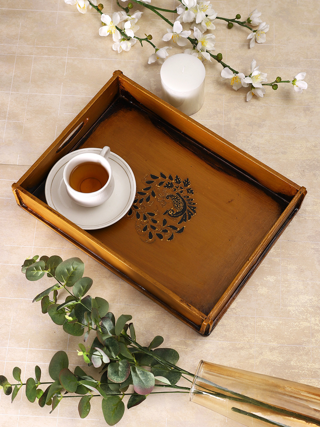 Aapno Rajasthan Set Of 2 Printed Wooden Tray