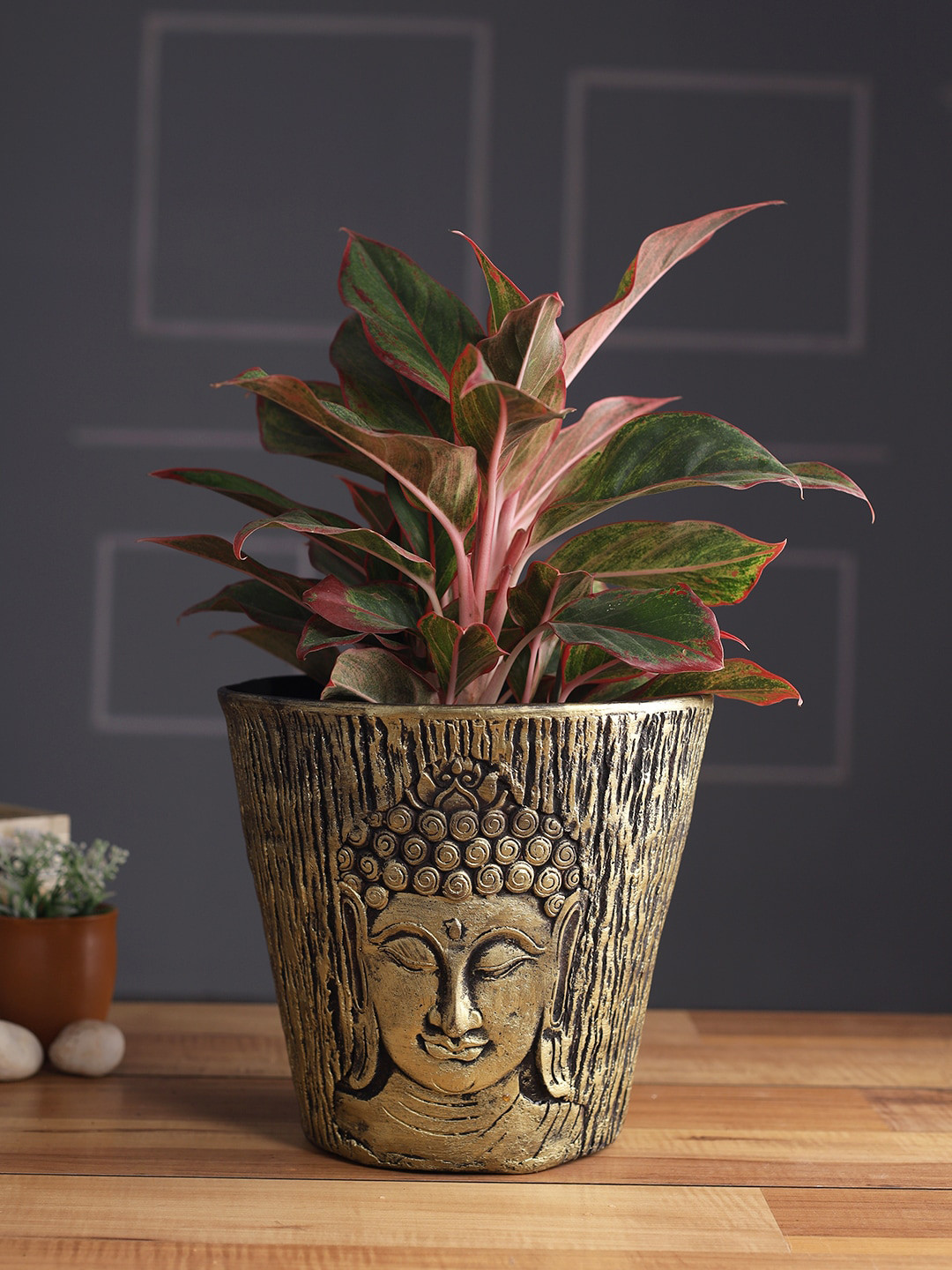 Aapno Rajasthan Brown Buddha Wooden Pot Planter
