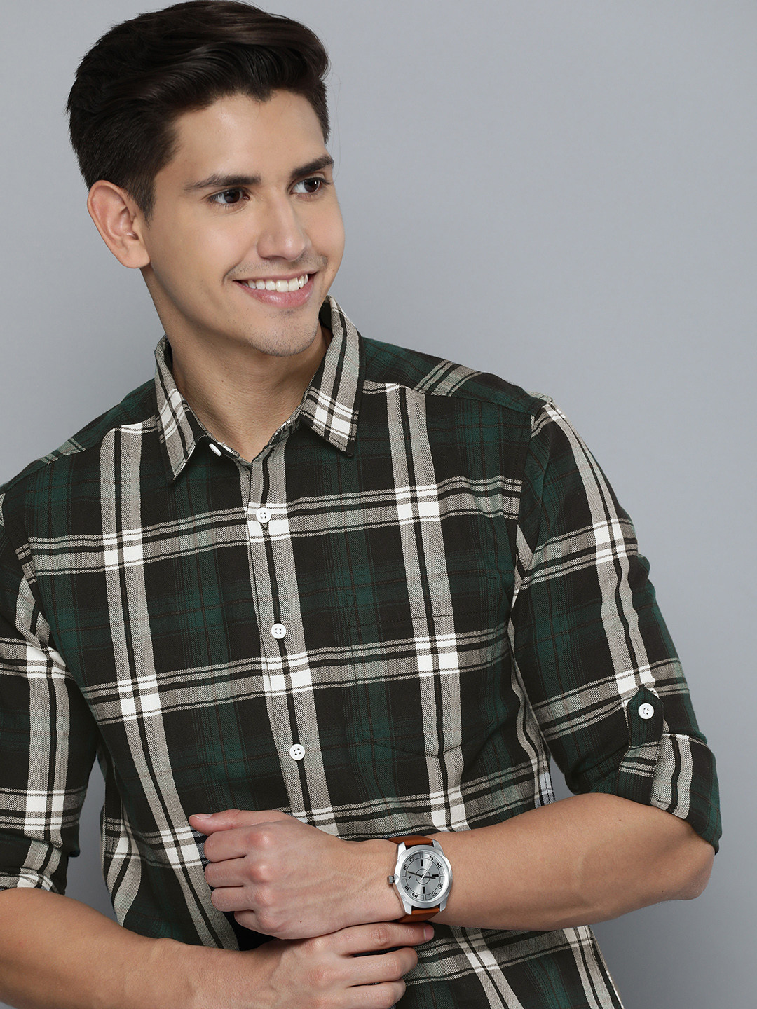 HERE&NOW Men Black Slim Fit Tartan Checks Checked Casual Shirt