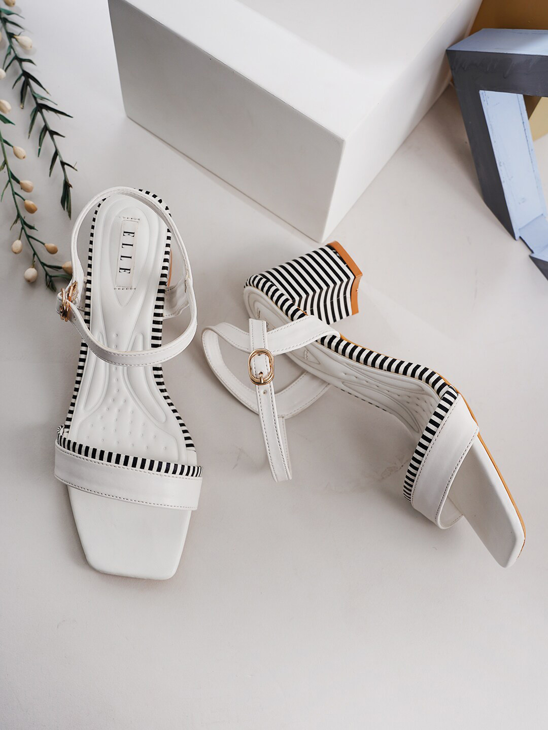 ELLE Striped Block Heels