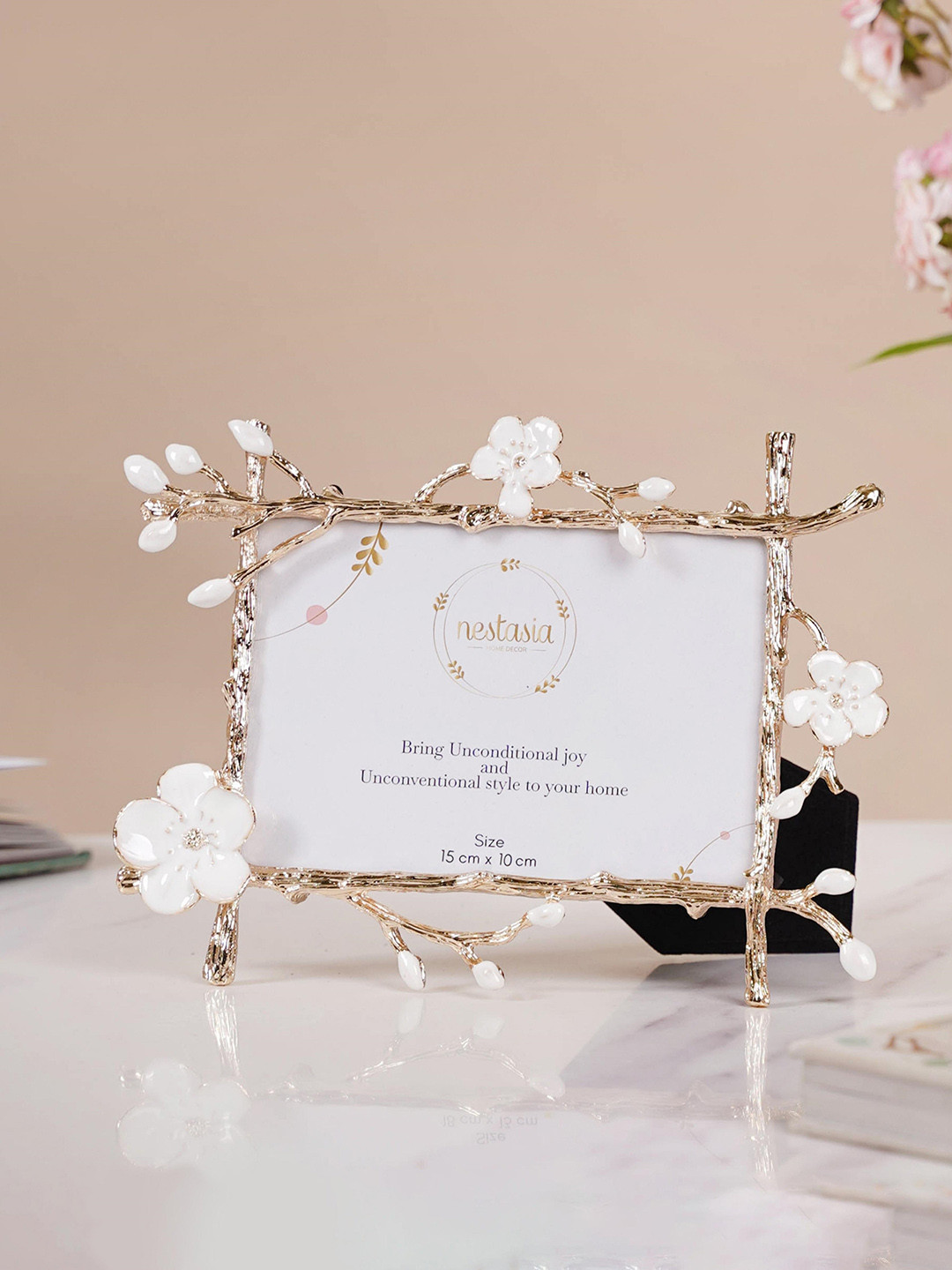 Nestasia La Nature White & Gold-Toned Floral Textured Landscape Photo Frame