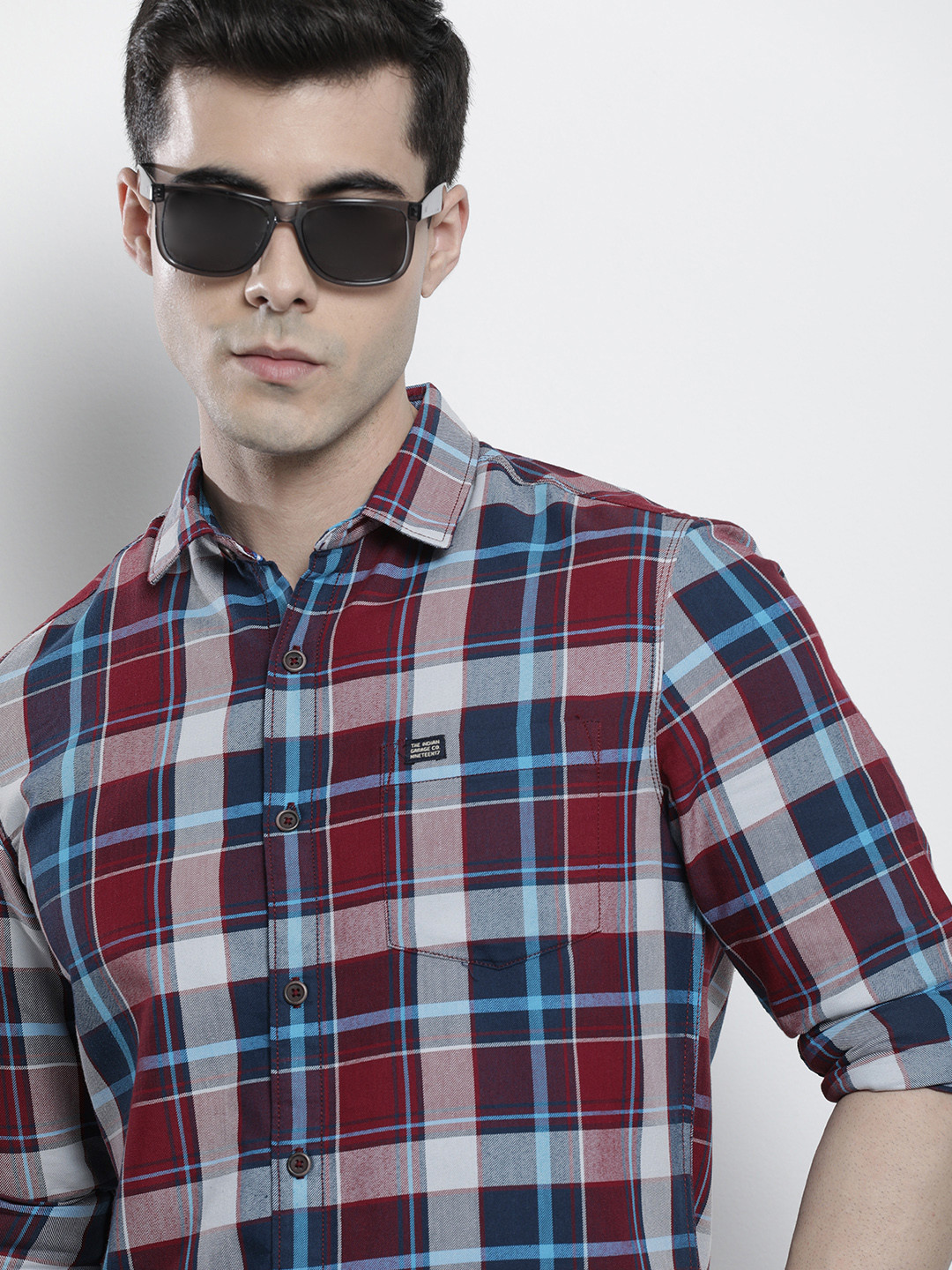 The Indian Garage Co Men Tartan Checked Cotton Casual Shirt