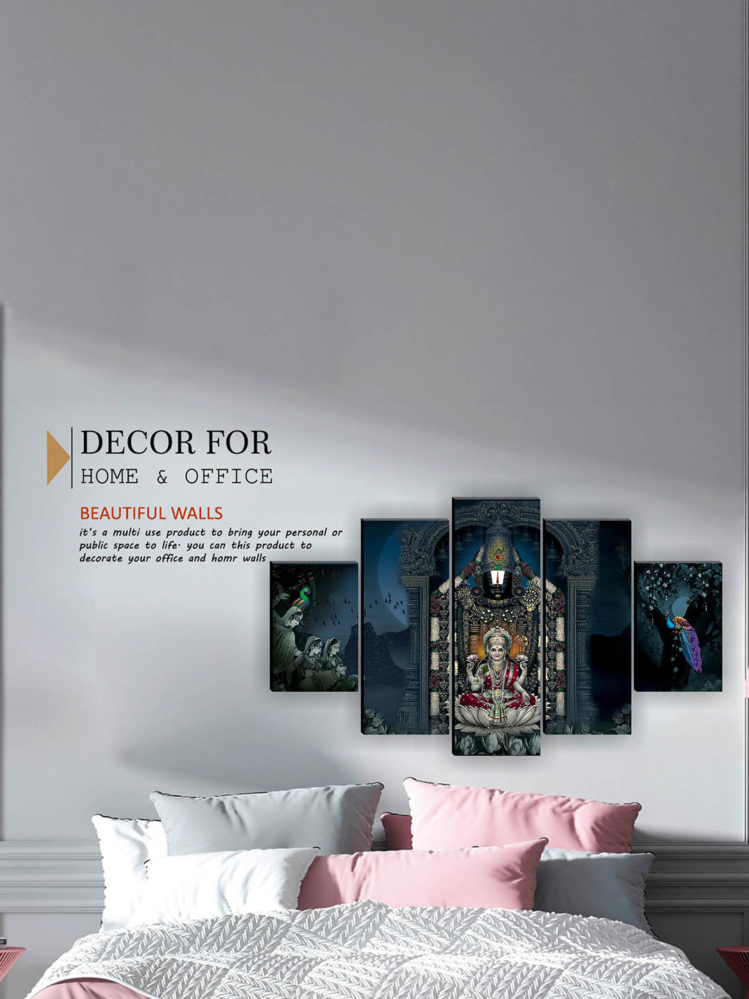 SAF Blue Set of 5 Tirupati balaji Painting Wall Art