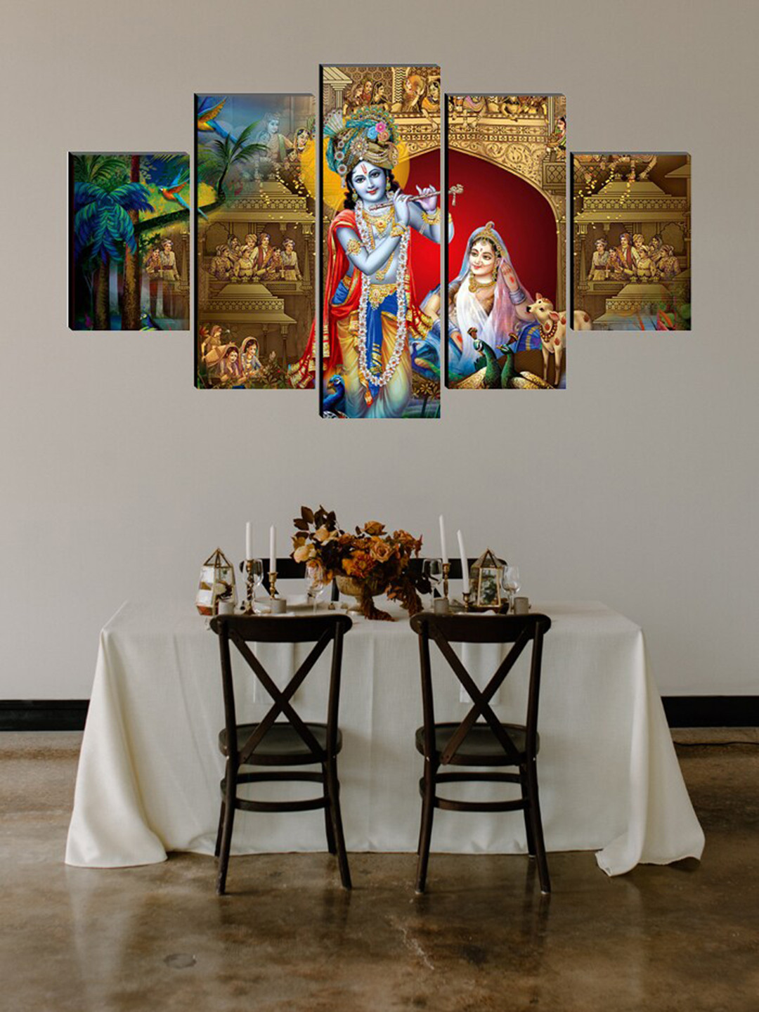 SAF Lord Krishna Maroon MDF 5 Pcs Wall Living Room Rectangle Paintings Wall Art -18 x 30In