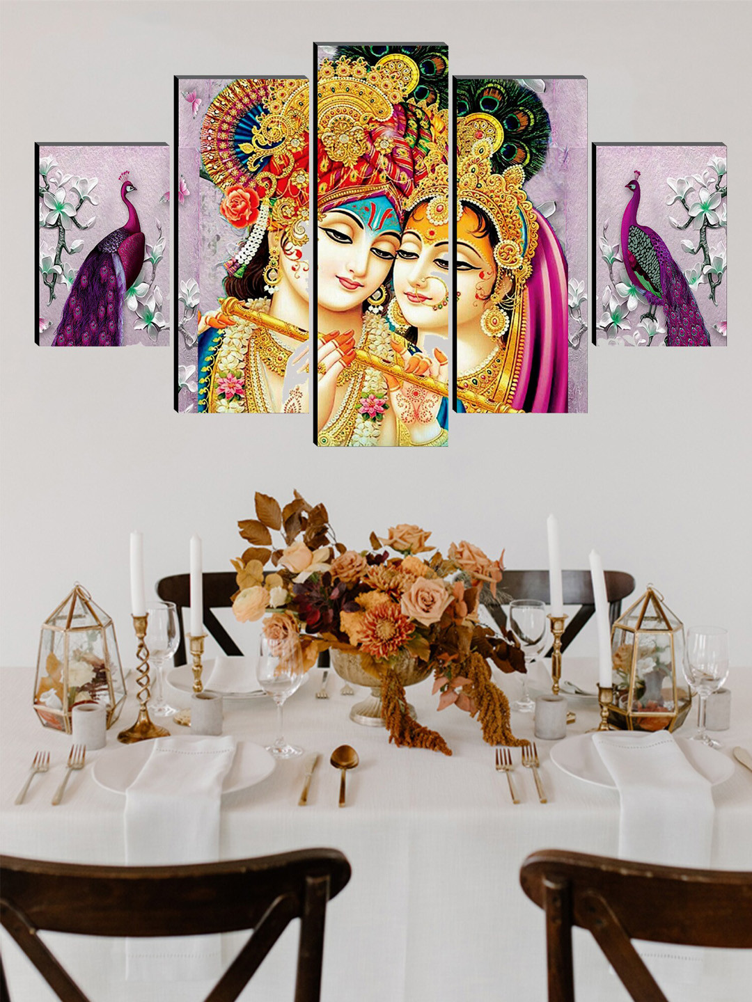 SAF Purple Set of 5 Radha Krishna Painting Wall Art