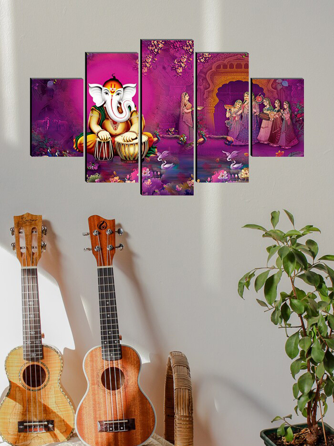 SAF Purple Set of 5 Ganesha Painting Wall Art