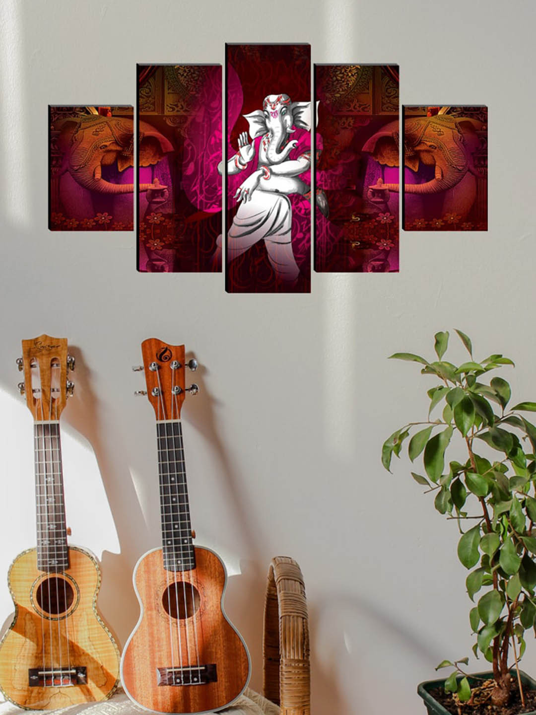 SAF Maroon & White Set of 5 Ganesha Painting Wall Art