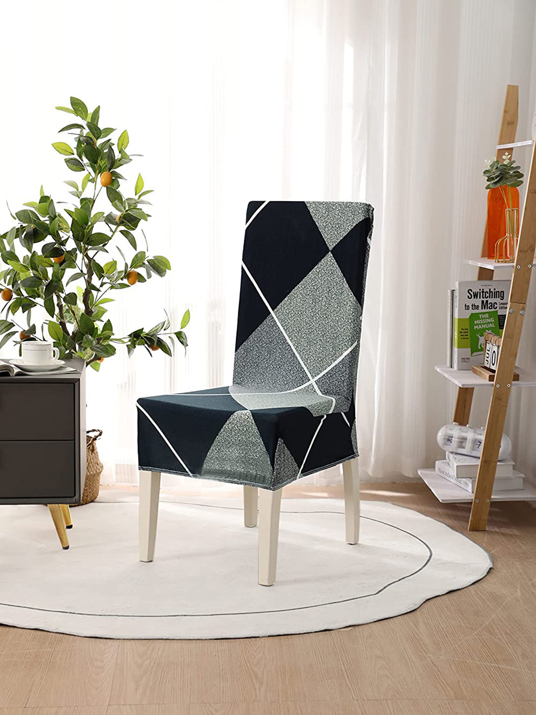 HOUSE OF QUIRK Navy Blue & Grey Printed Super Stretchable Chair Cover