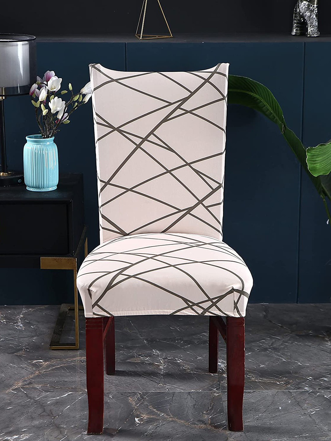 HOUSE OF QUIRK Off White & Grey Printed Chair Cover