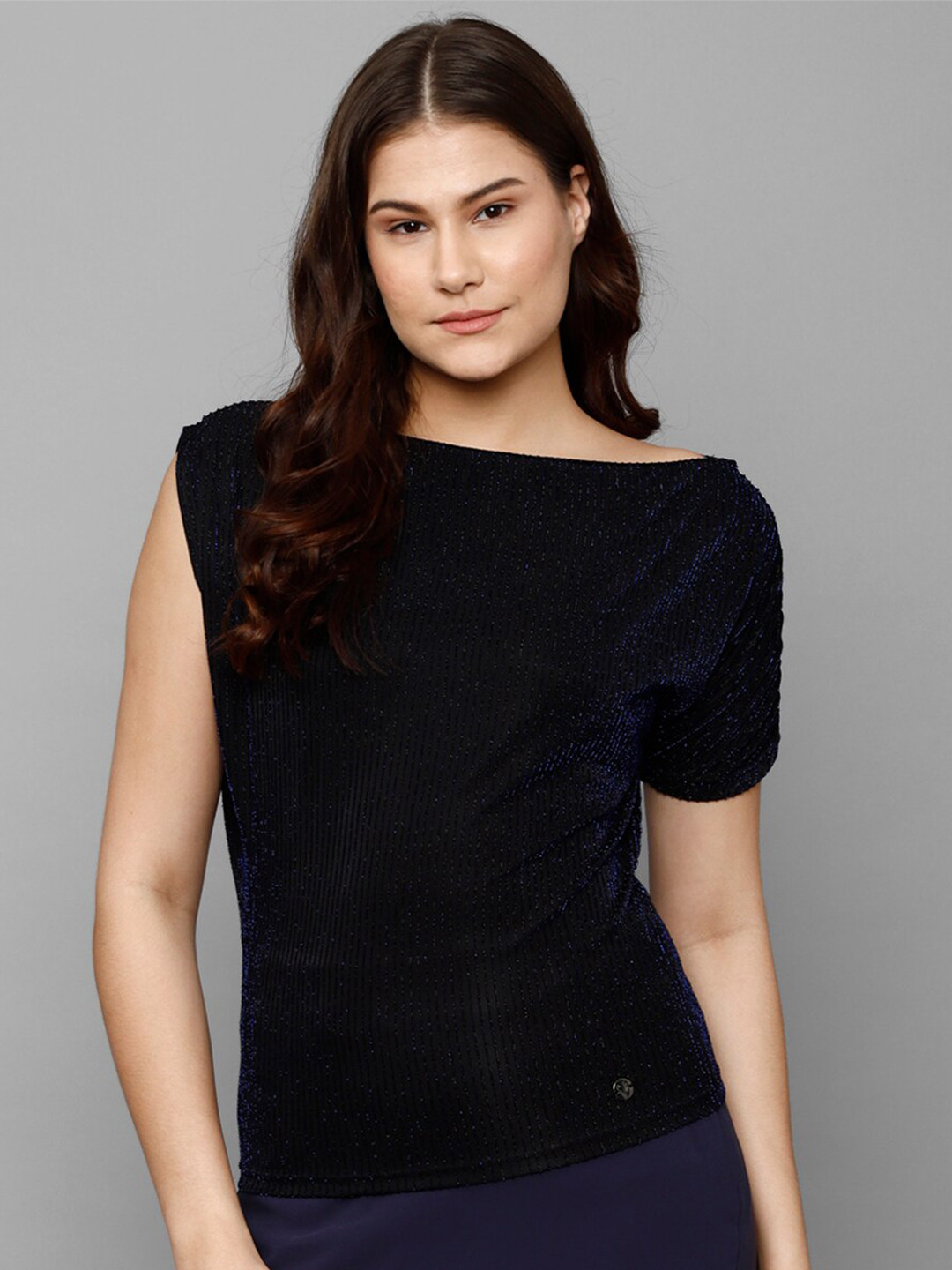 Allen Solly Woman Shimmer Striped Boat Neck Top