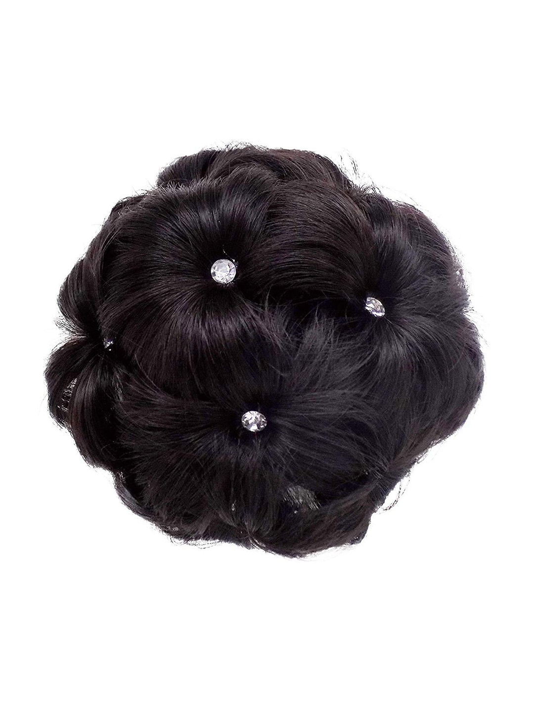 CHRONEX Artificial Synthetic Hair Studded Juda Bun Claw Clip Hair Extension- Dark Brown