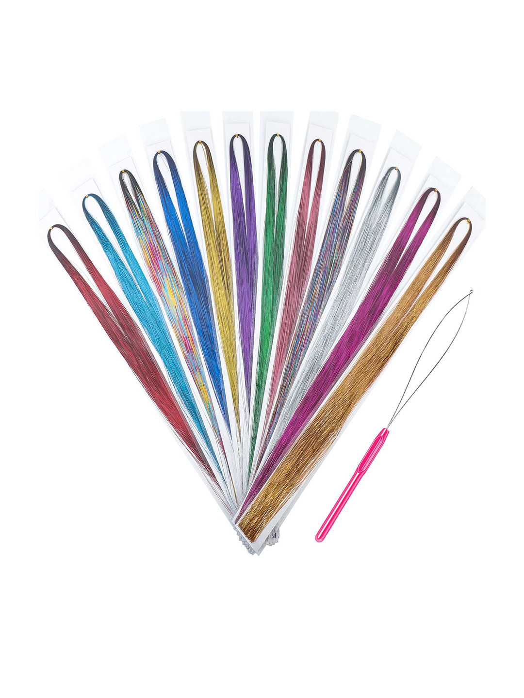 CHRONEX Set of 12 Sparkling Glitter Shiny Silk Tinsel Hair Extensions