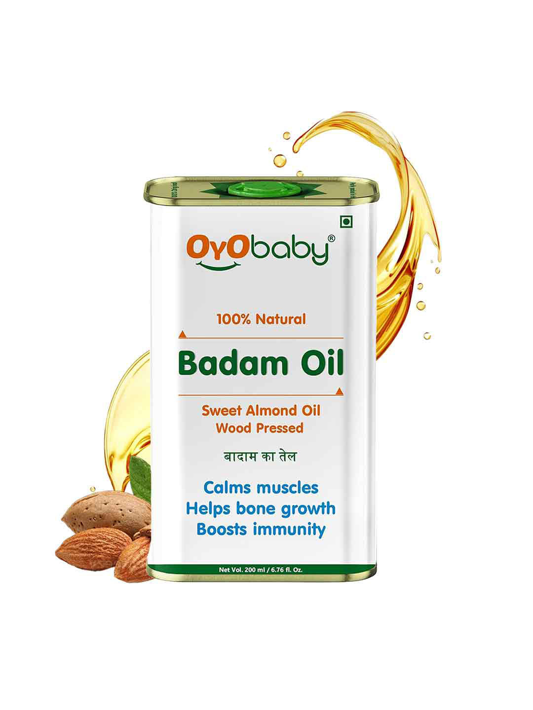 OyO Baby 100% Natural Cold Pressed Badam Rogan Sweet Almond Massage Oil - 200ml