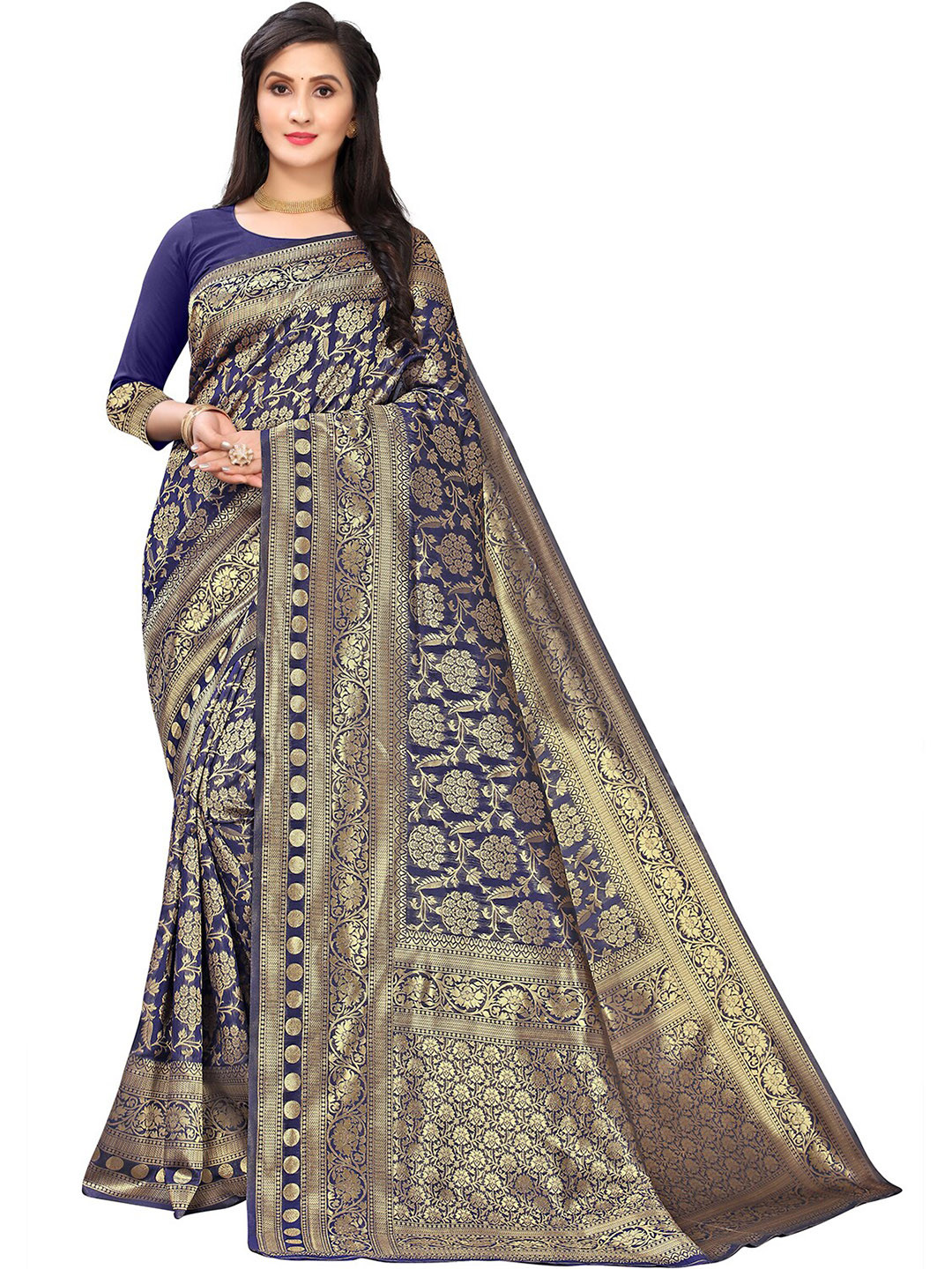 Leeza Store Ethinic Motif Zari Banarasi Saree