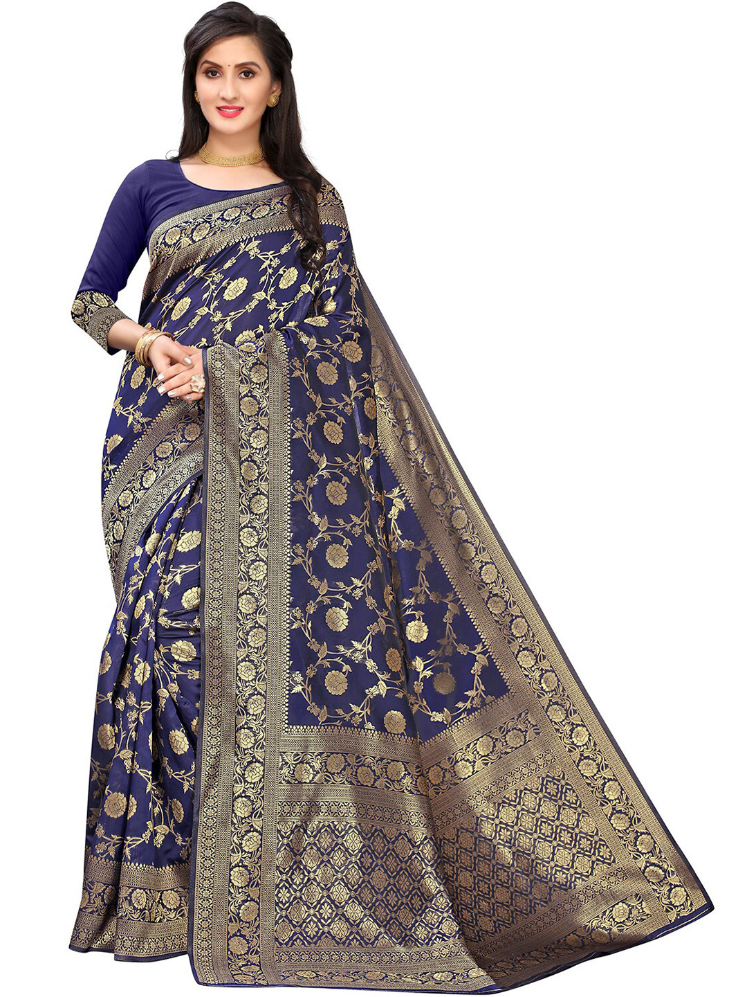 Leeza Store Floral Woven Design Zari Banarasi Saree