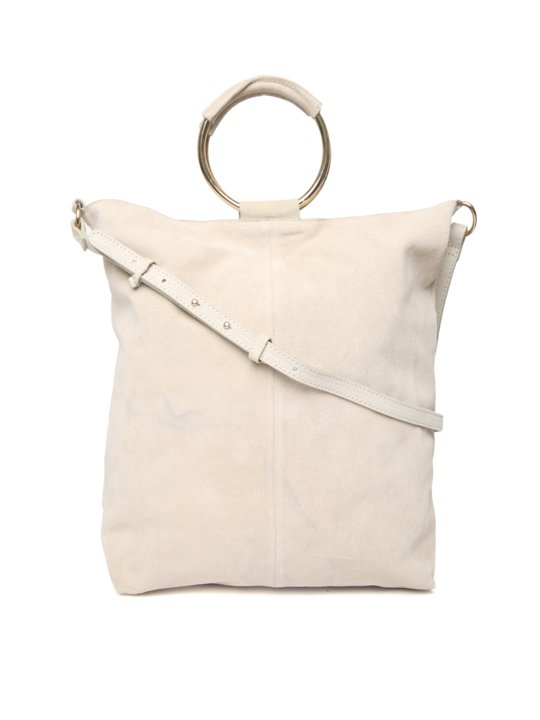Mango Beige Solid Handheld Bag With Sling Strap Handbags For Image