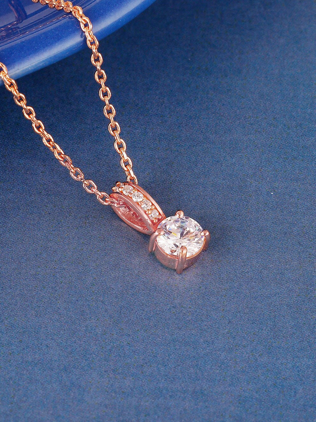 GIVA 925 Sterling Silver Rose Gold-Plated CZ-Studded Pendant with Chain