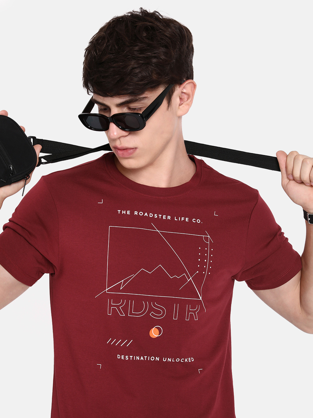 The Roadster Life Co. Magic Maroon Graphic Printed Pure Cotton Reimagined Logo T-shirt