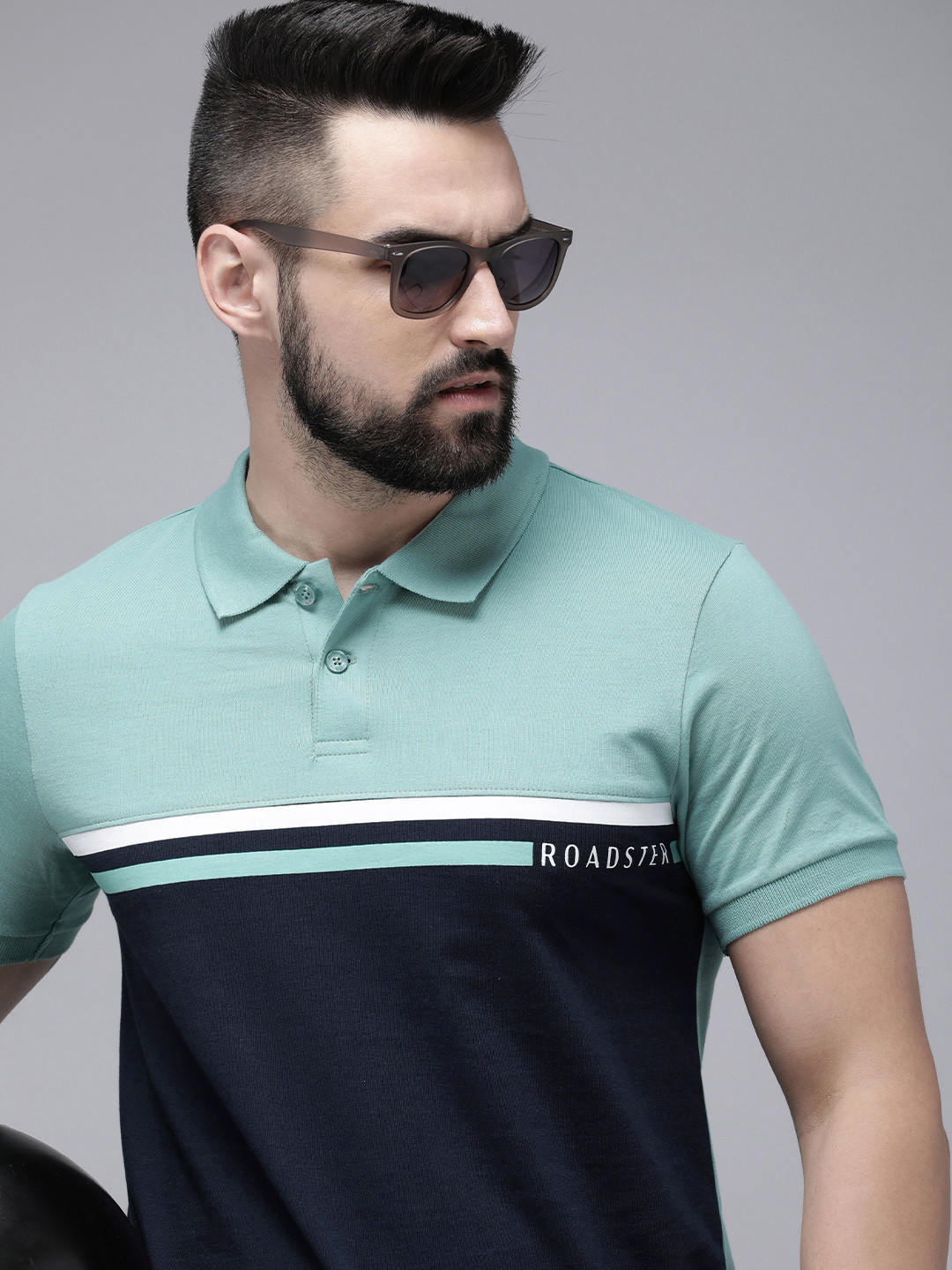 The Roadster Lifestyle Co. Men Colourblocked Polo Collar Pure Cotton T-shirt