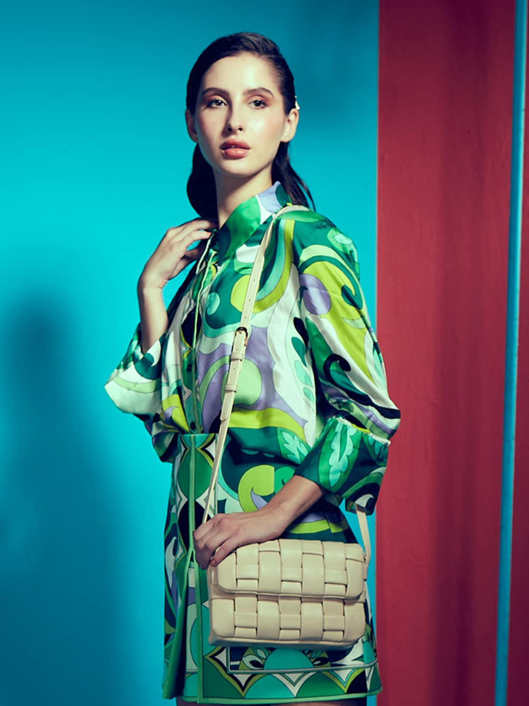 Saint G Leather Structured Sling Bag With Quilted