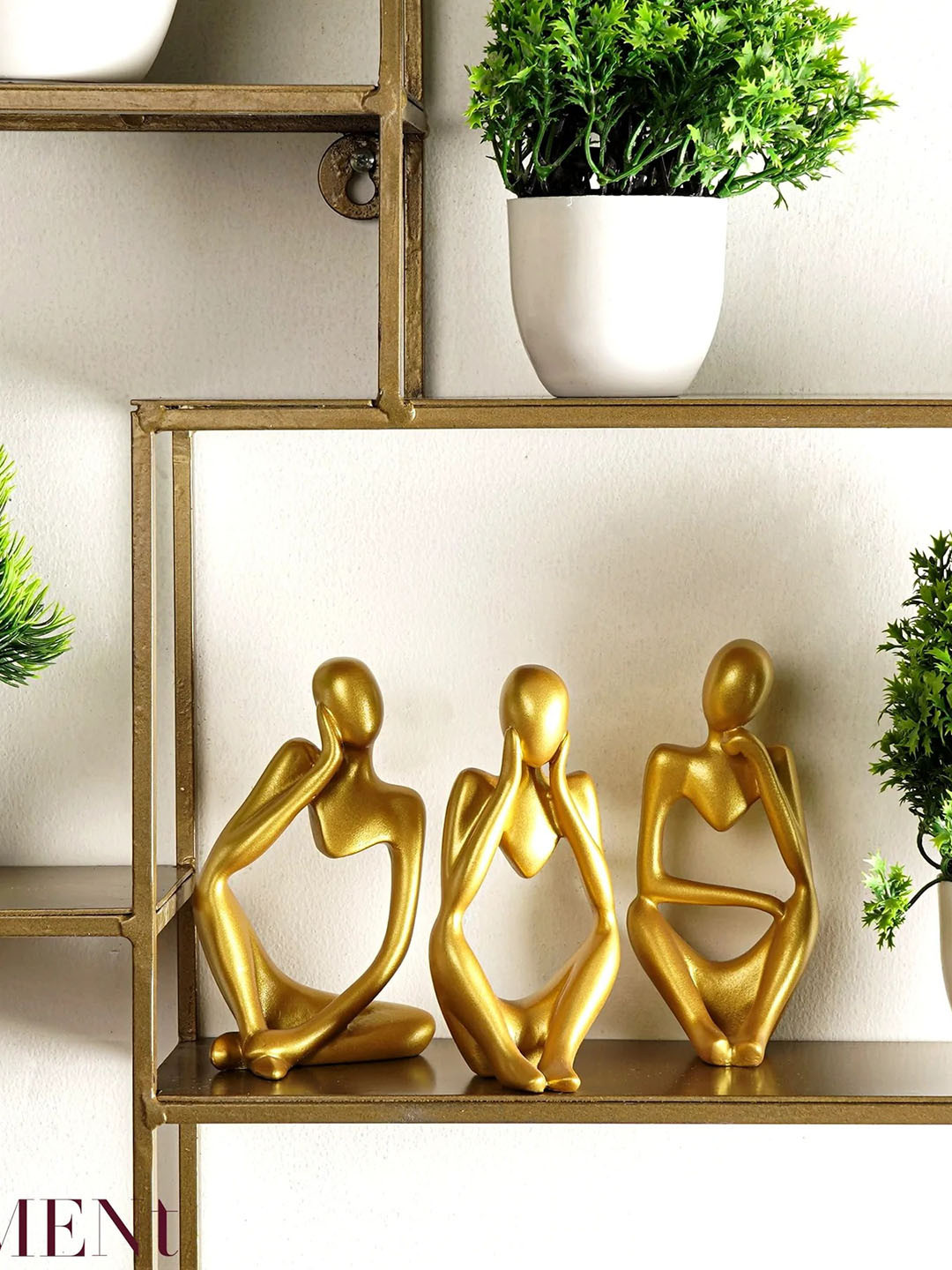THE ARTMENT Thought Thinker Gold Polyresin Natural Living Room Set of 3 Small Showpieces - 4.7 Inches