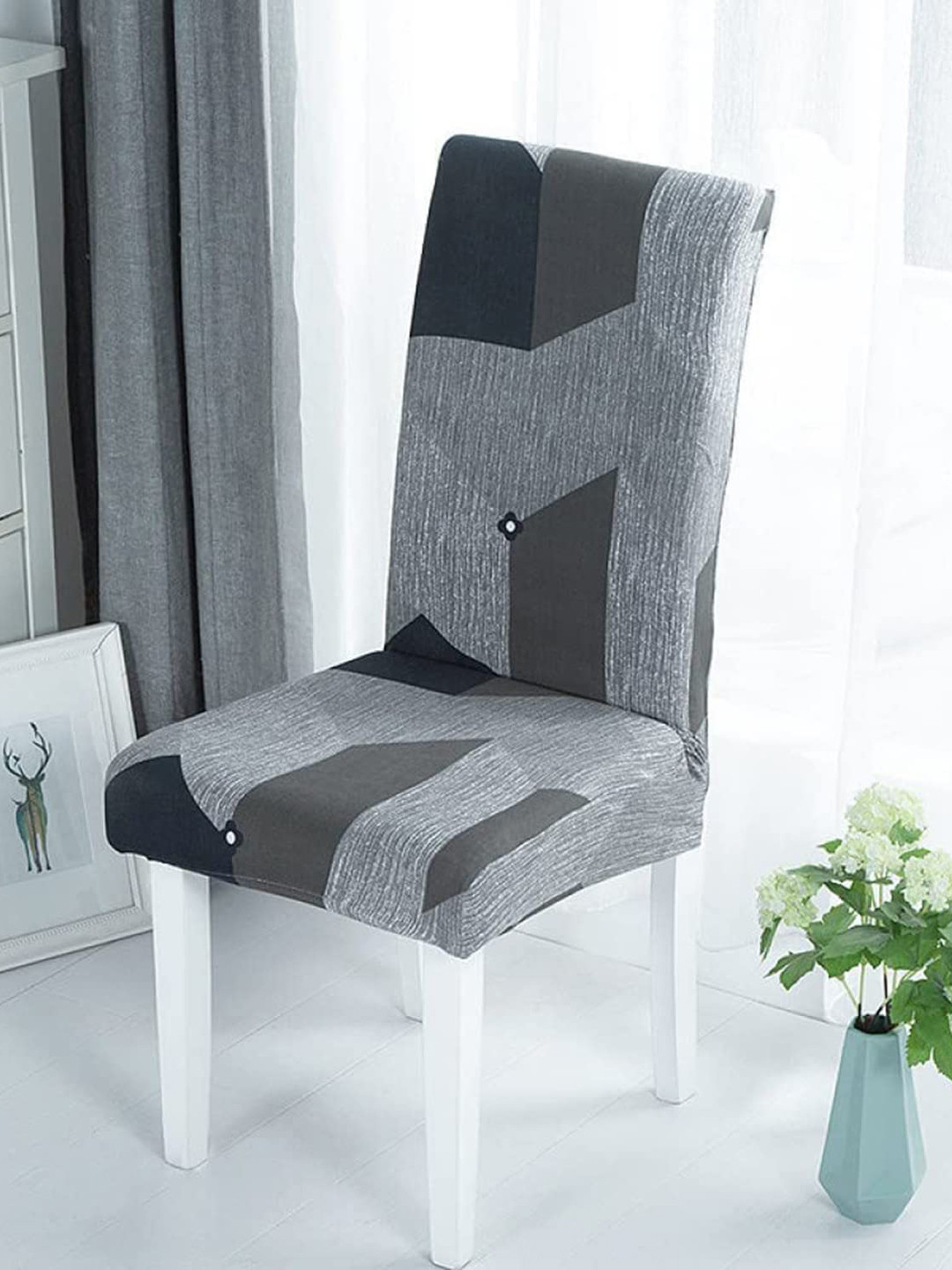 HOUSE OF QUIRK Grey Printed Removable Chair Covers