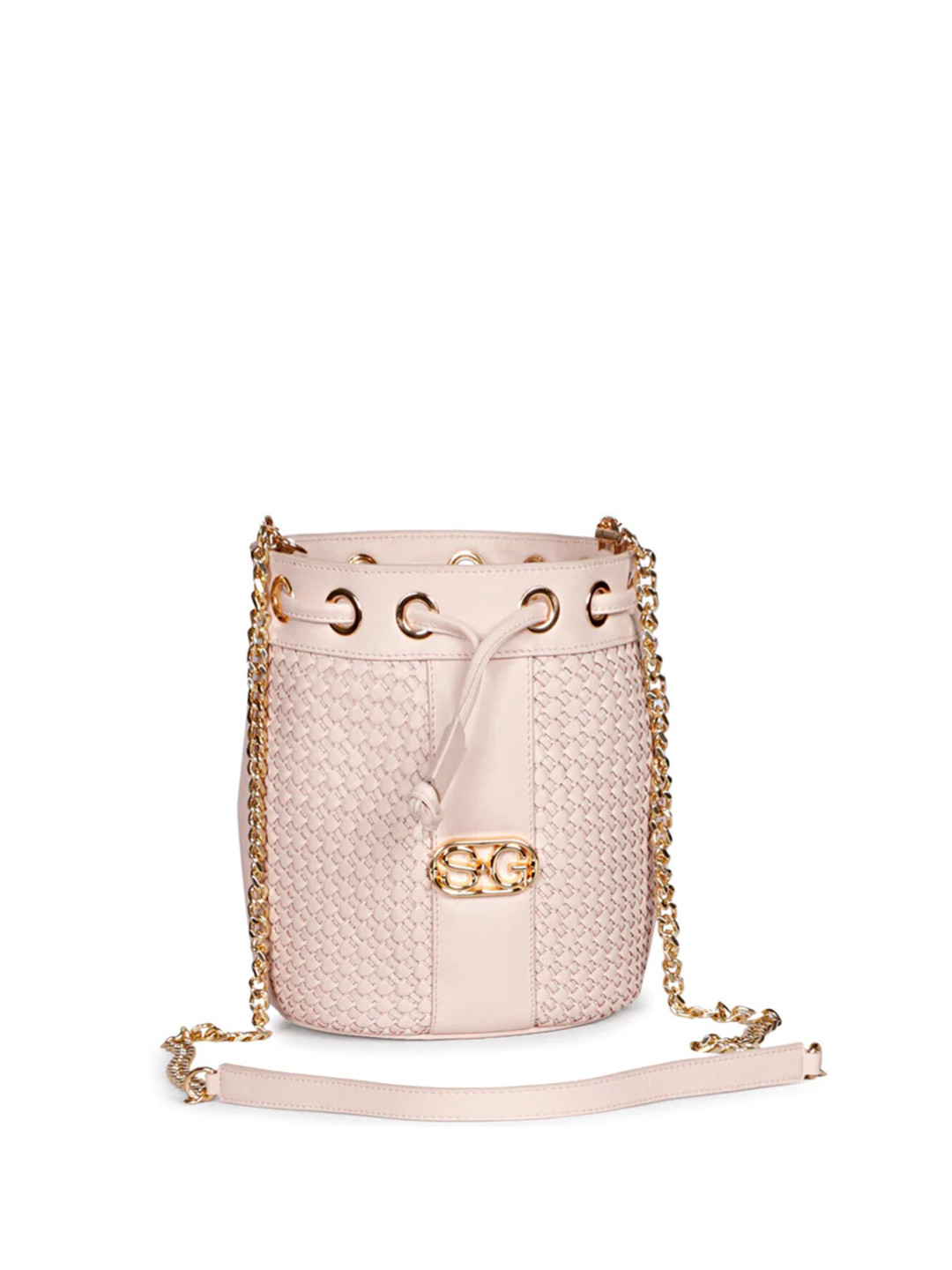 Saint G Pink Leather Bucket Handheld Bag with Tasselled