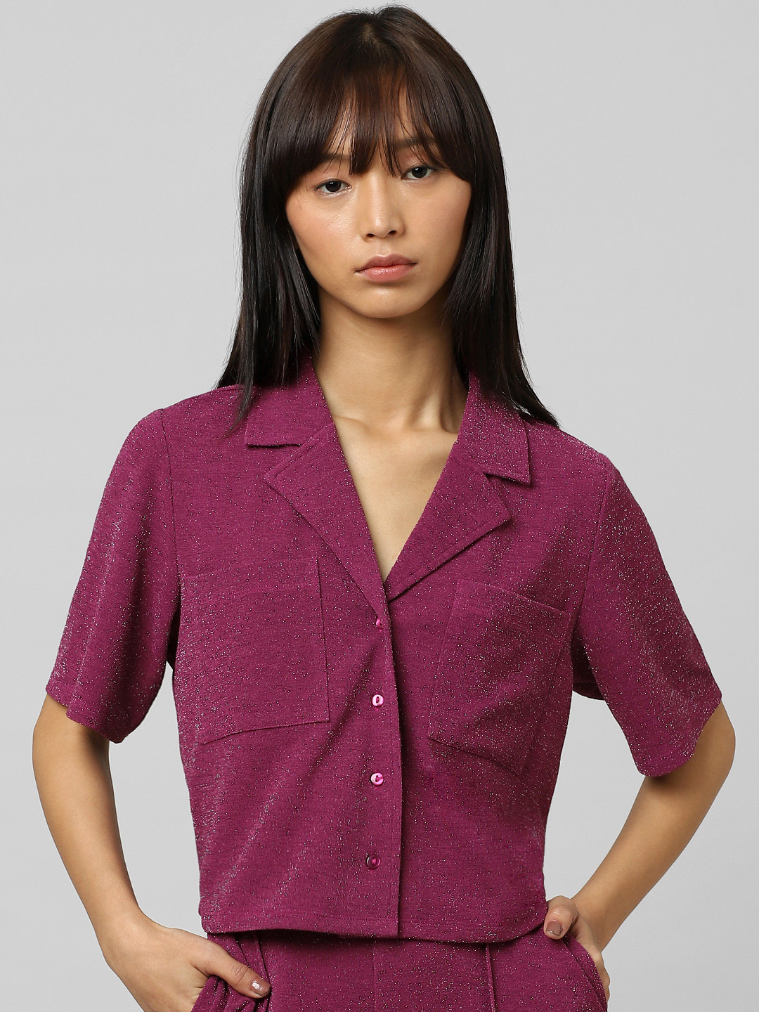 ONLY Women Lapel Collar Crop Casual Shirt