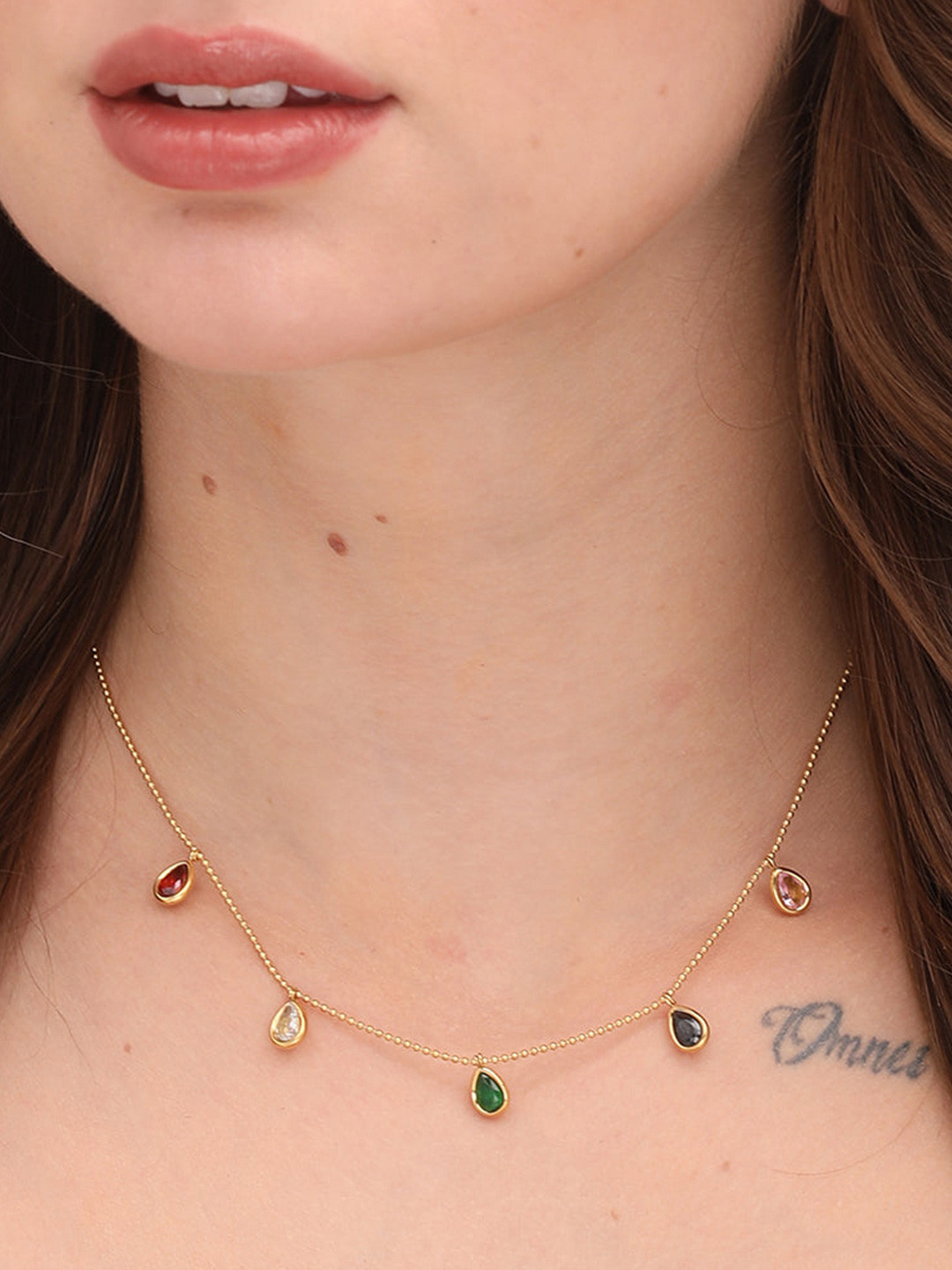 Women 18k Gold Plated Colourful Stones Waterproof & Anti-Tarnish Necklace