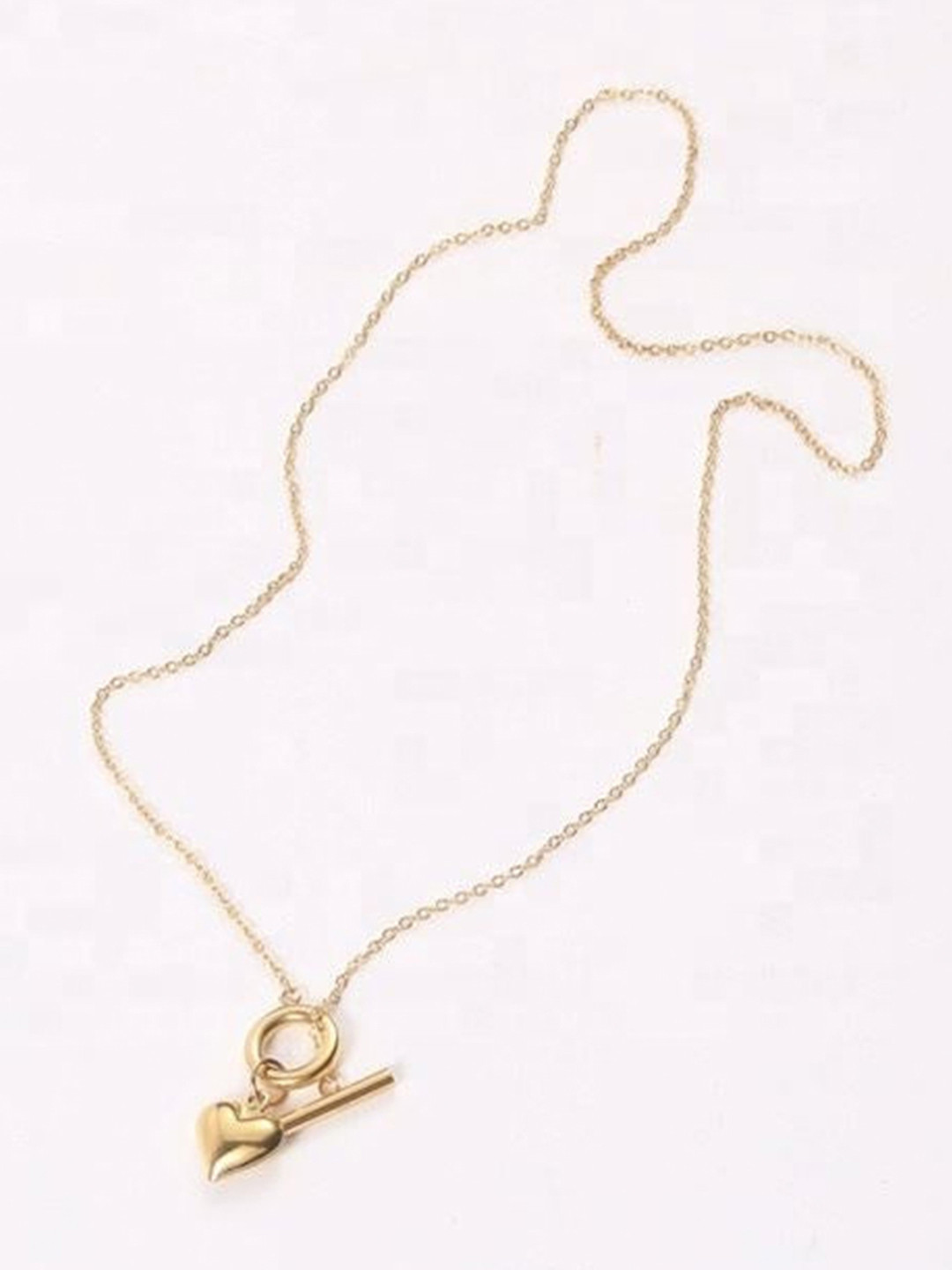 PALMONAS 18k Gold-Plated Ridge Heart T-Bar Chain