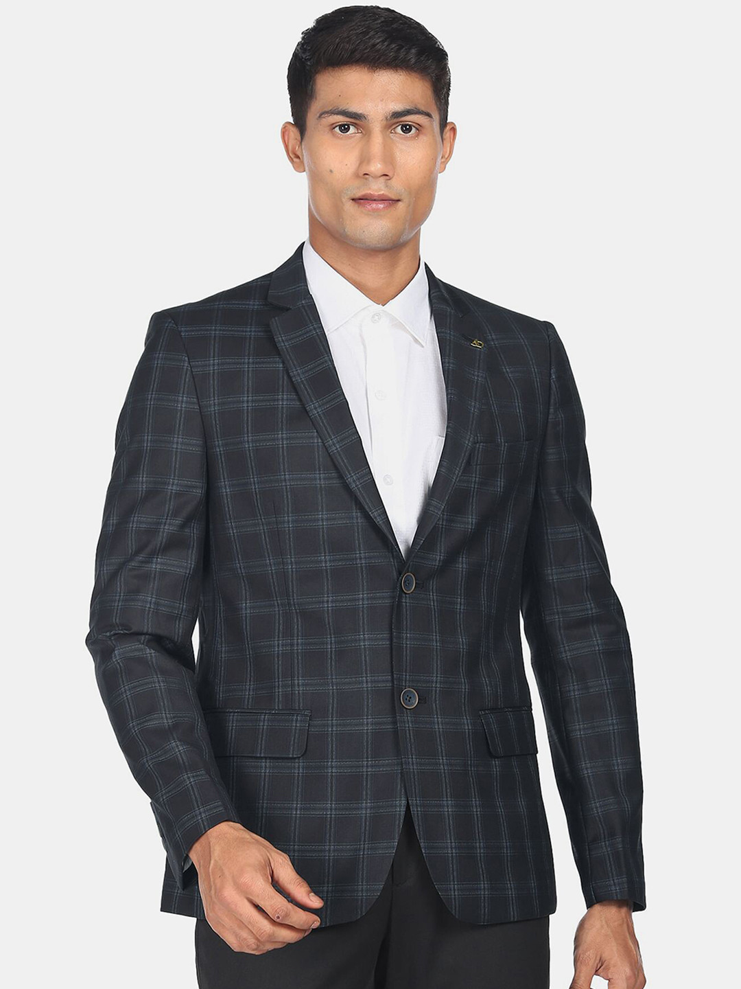 AD By Arvind Men Windowpane Checked Tailored-Fit Single Breasted Blazers