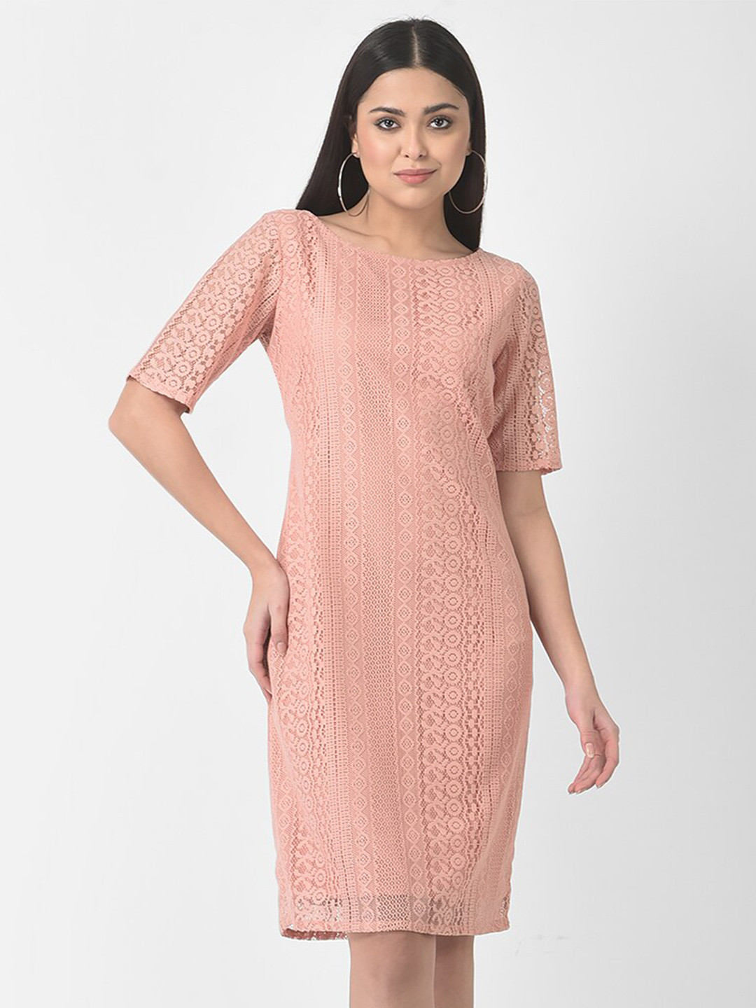 Eavan Boat Neck Net Sheath Dress