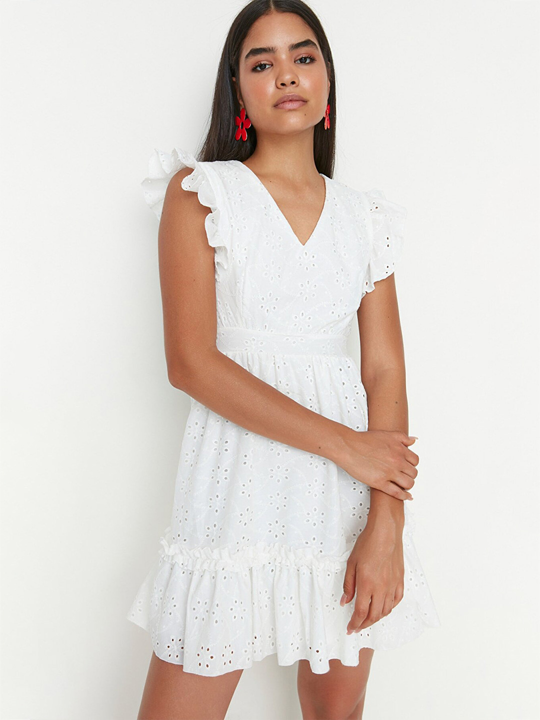 Trendyol V-neck Self Design Fit & Flare Dress