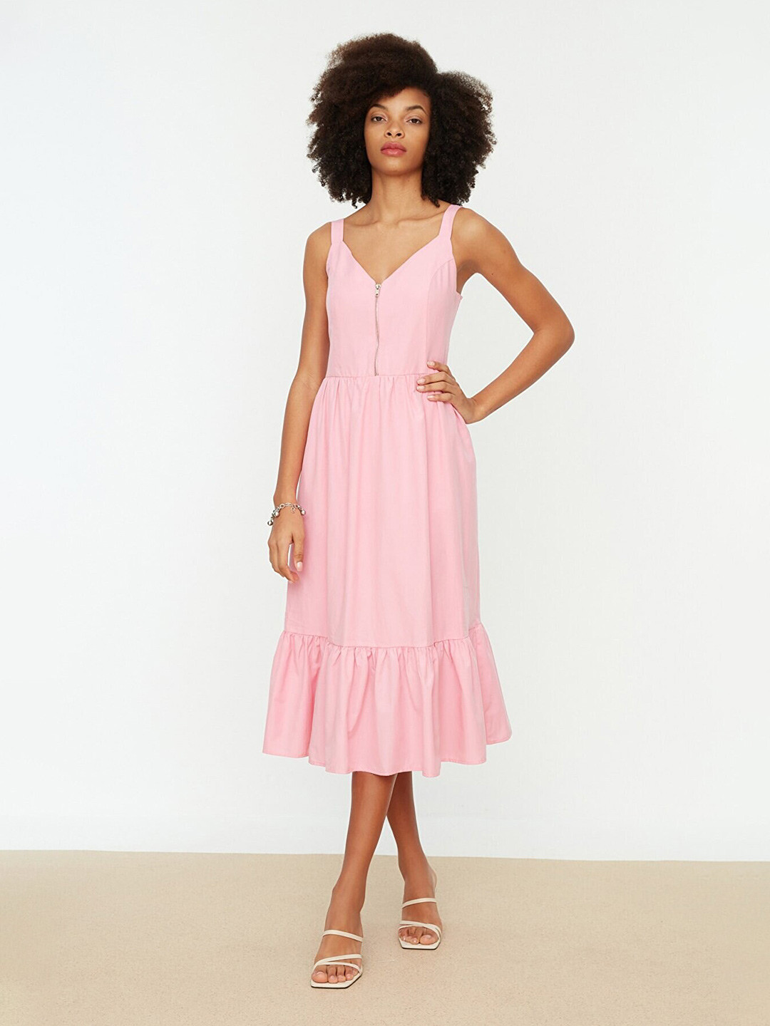 Trendyol Shoulder Straps Fit & Flare Midi Dress