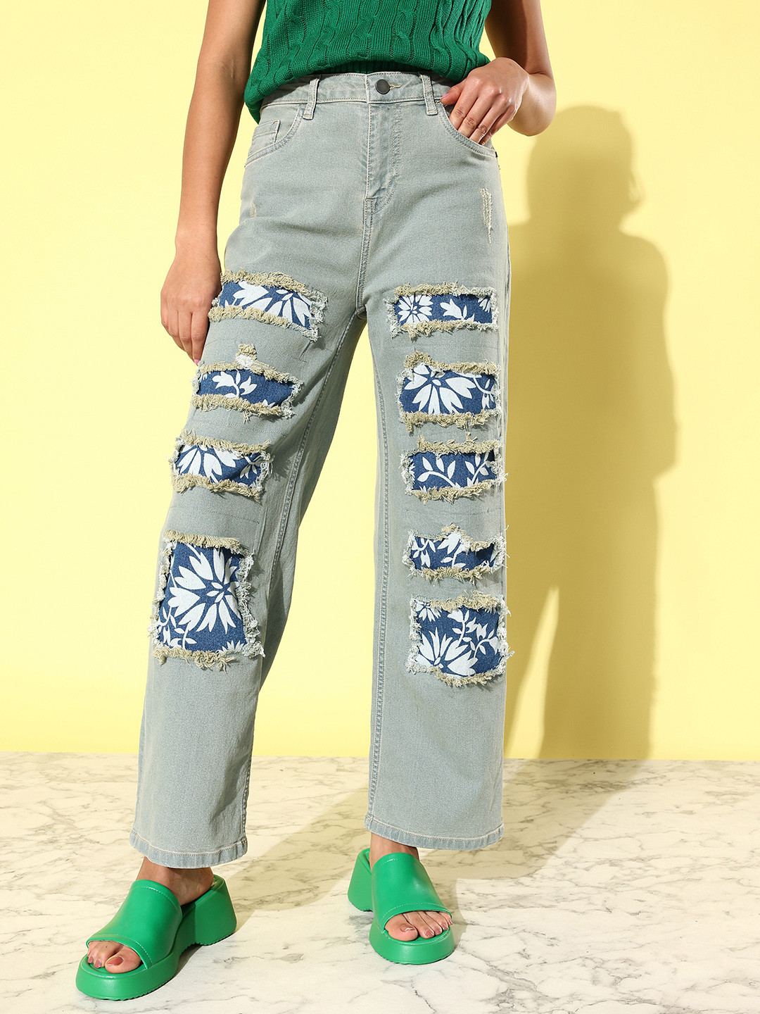 4WRD by Dressberry Women Clean Blue Mom Fit Low Distress Party-Upgraded denims Jeans